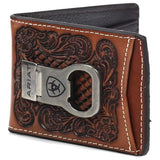 Ariat Embossesd Floral Basketweave - Men's Bi-Fold Money Clip Wallet