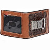 Ariat Embossesd Floral Basketweave - Men's Bi-Fold Money Clip Wallet