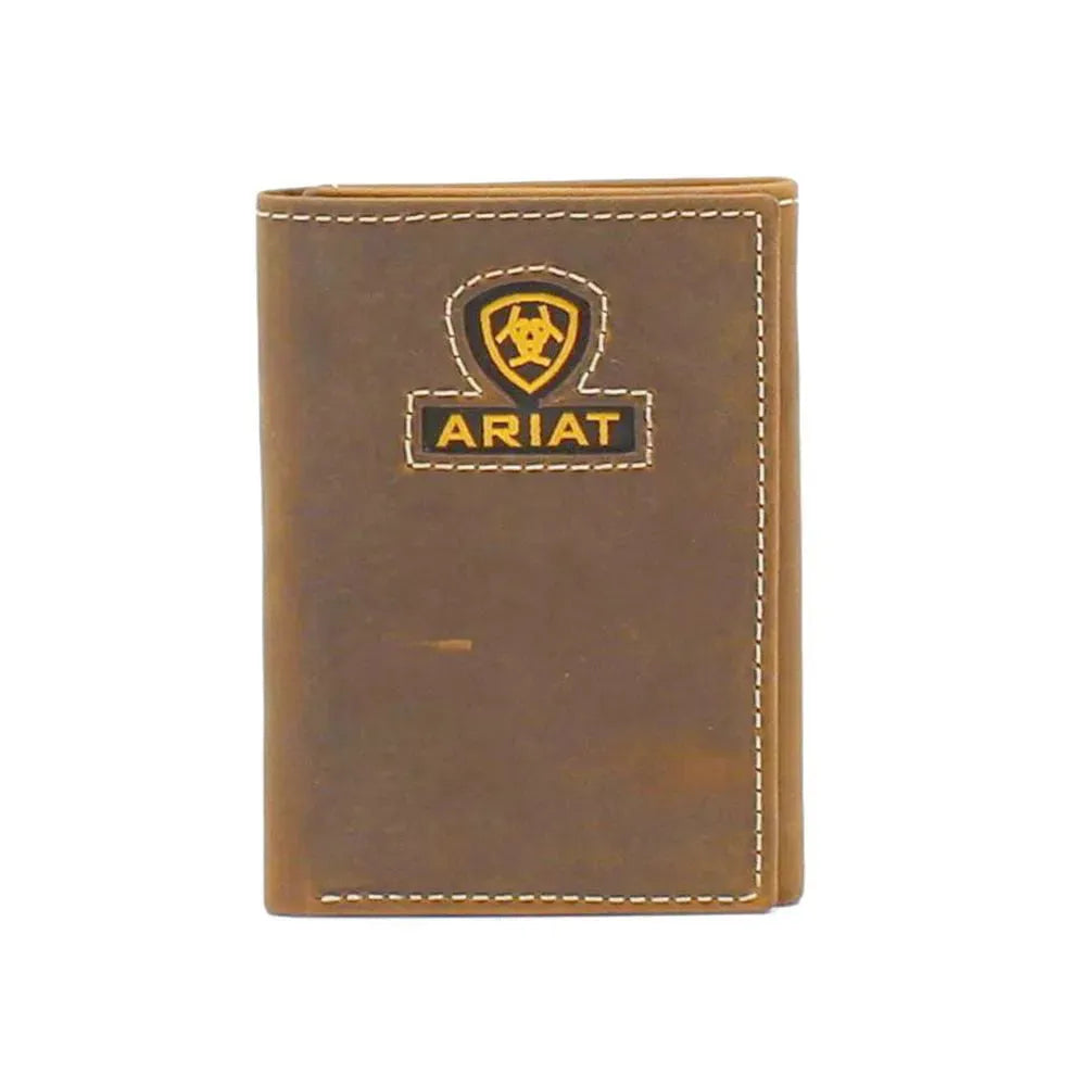 Ariat Brown Inlay Ribbon Logo - Mens Tri-Fold Wallet – HatCountry