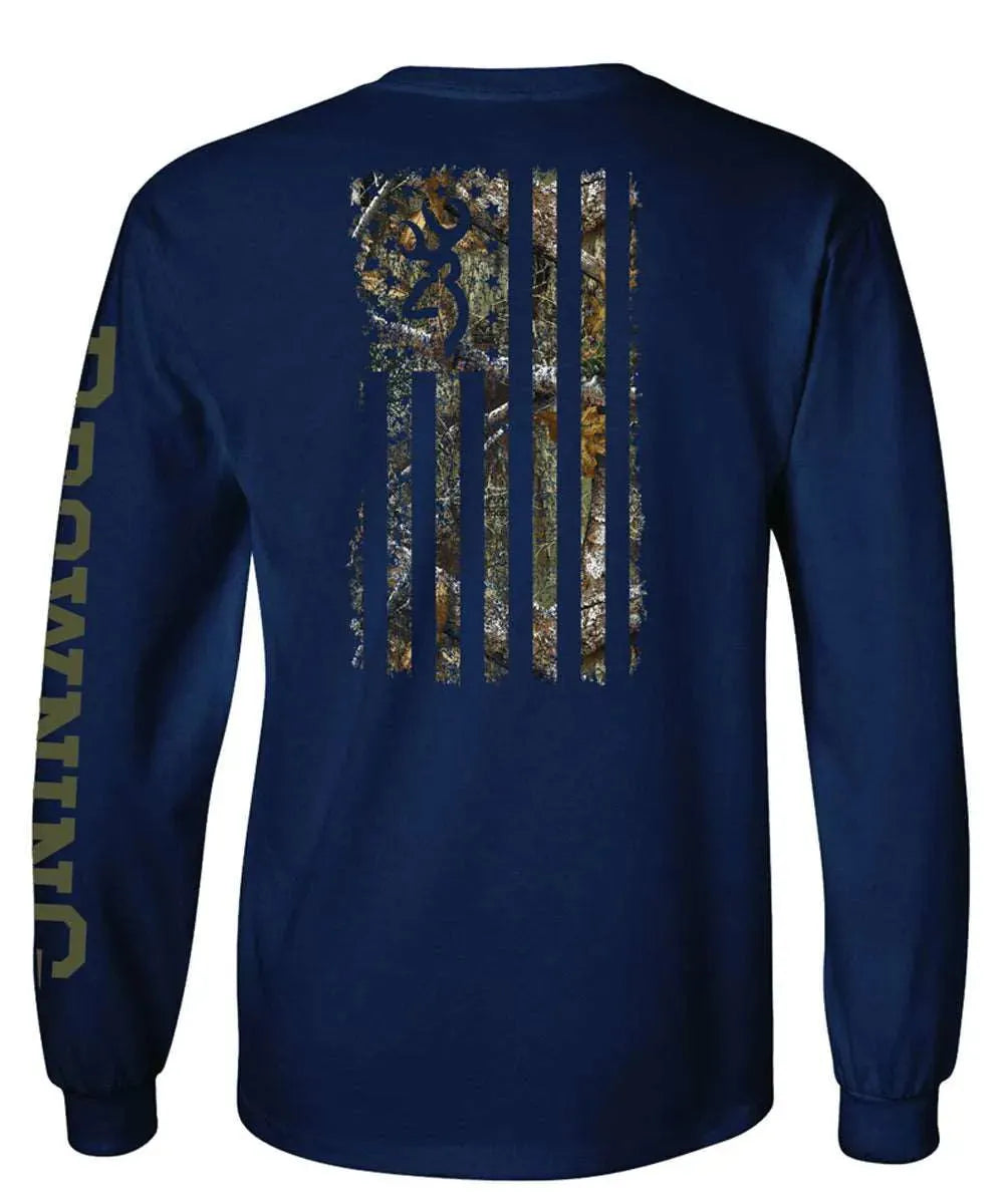 Browning Realtree Edge Flag (Navy) - Mens Long Sleeve T-Shirt - Hatcountry