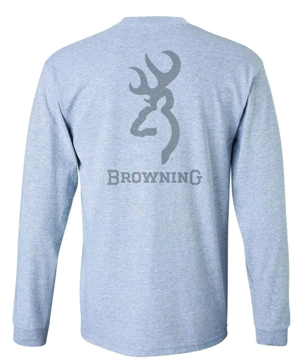 Browning Signature Buckmark (Sport Grey) - Mens Long Sleeve T-Shirt - Hatcountry