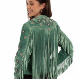 Scully Floral Jade - Women's Fringe Leather Jacket