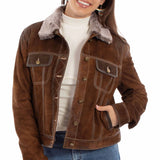 Scully Fur Collar - Women's Suede Leather Jean Jacket