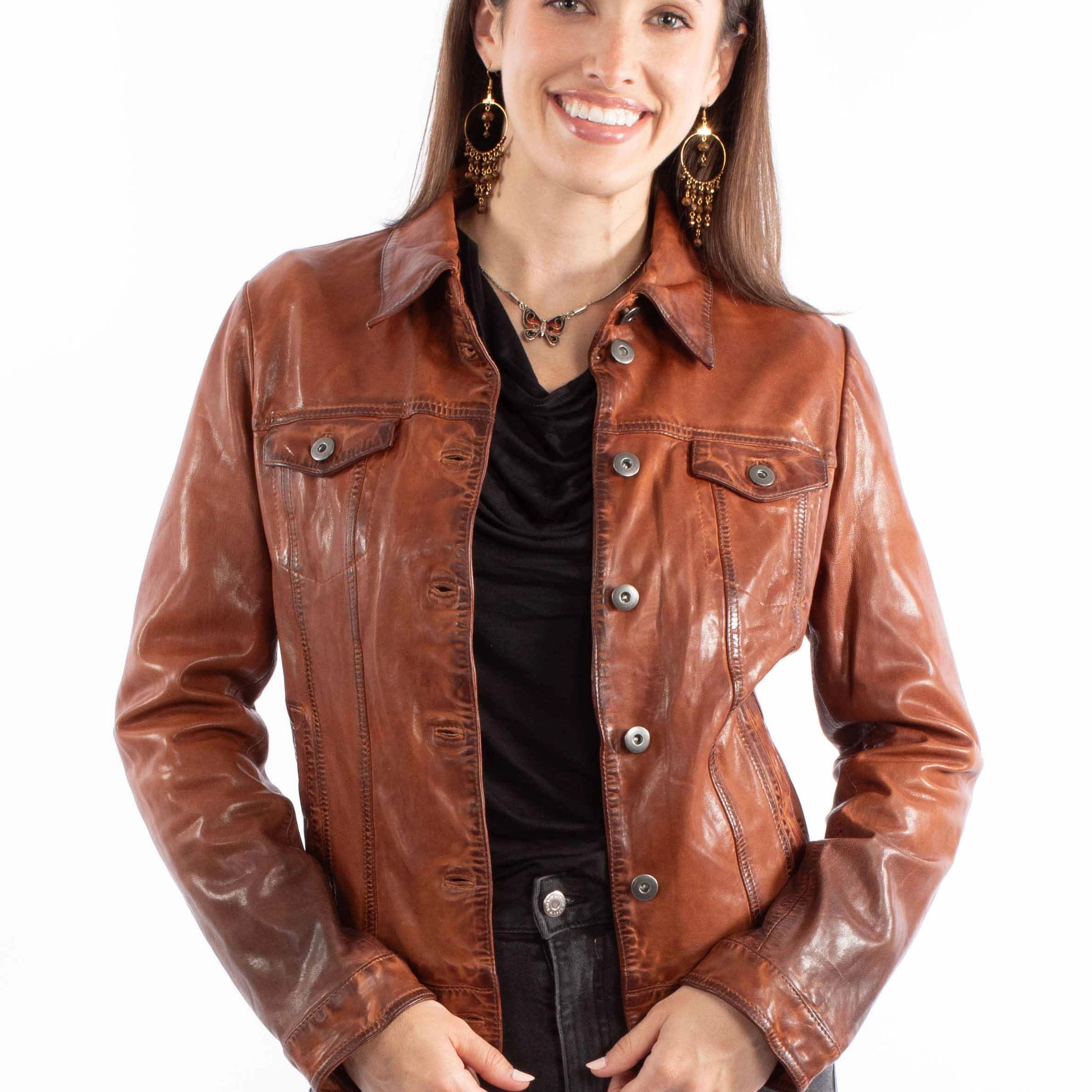 Scully Washed Buttons - Women's Leather Jean Jacket