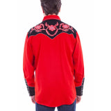 Scully Floral Embroidery (Red/Black) - Men's Western Shirt