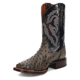Dan Post Alamosa (Grey/Black)  - Men's Ostrich Skin Leather Cowboy Boots