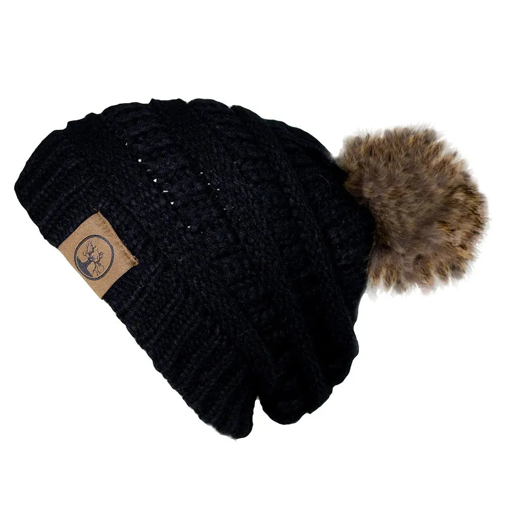 Deadwood Trading Brina- Slouch Beanie with Pom Pom - Winter Skull Cap for Women - Hatcountry