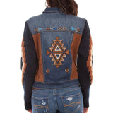 Honey Creek Aztec Embroidery - Womens Sweater Sleeve Denim Jacket - Hatcountry