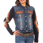 Honey Creek Aztec Embroidery - Womens Sweater Sleeve Denim Jacket - Hatcountry