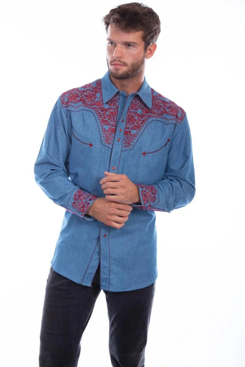Scully Floral Tooled Embroidery - Men's Western Shirt - Hatcountry