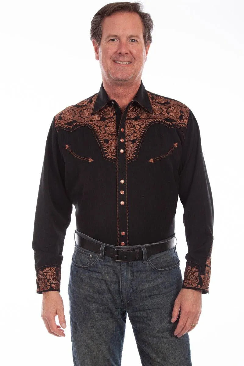 Scully Floral Tooled Embroidery - Men's Western Shirt - Hatcountry