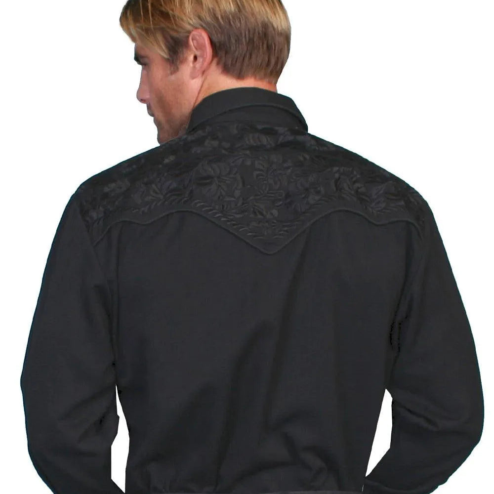 Scully Floral Tooled Embroidery - Men's Western Shirt (Jet Black) - Hatcountry