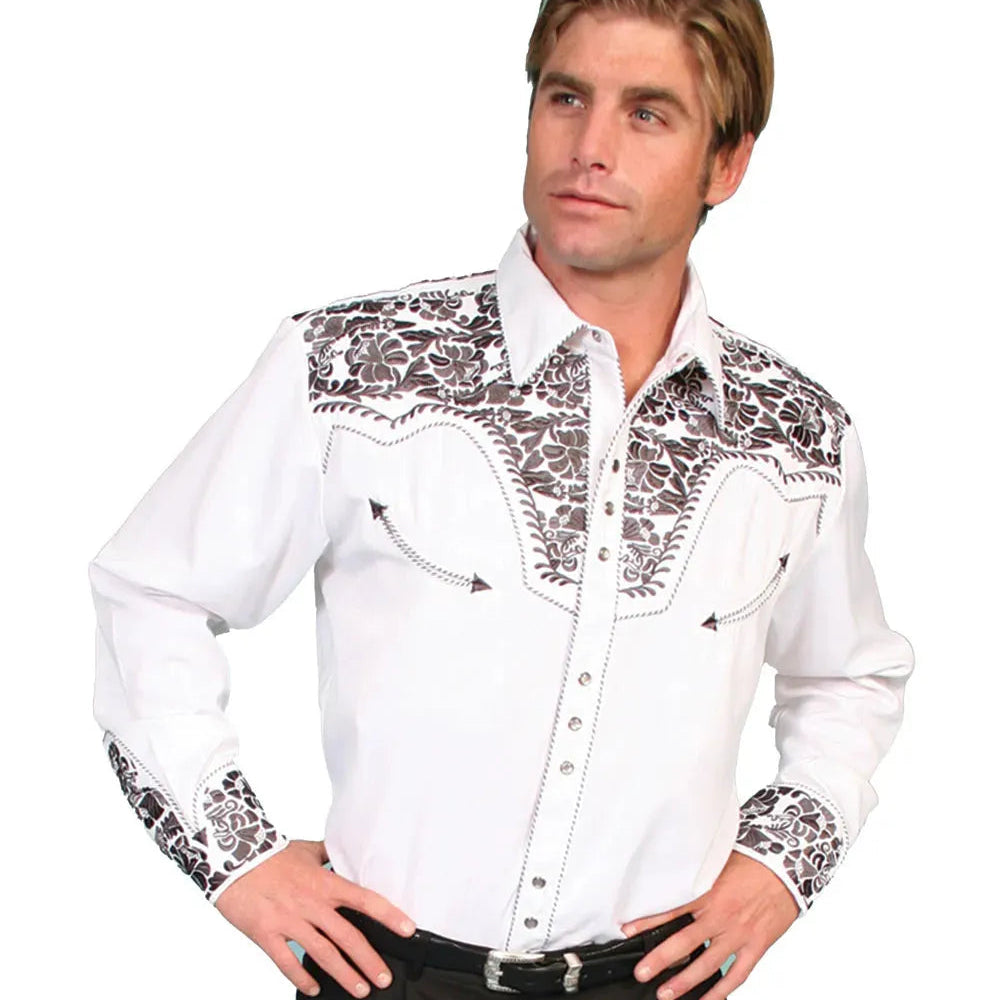 Scully Floral Tooled Embroidery - Men's Western Shirt (Pewter) - Hatcountry