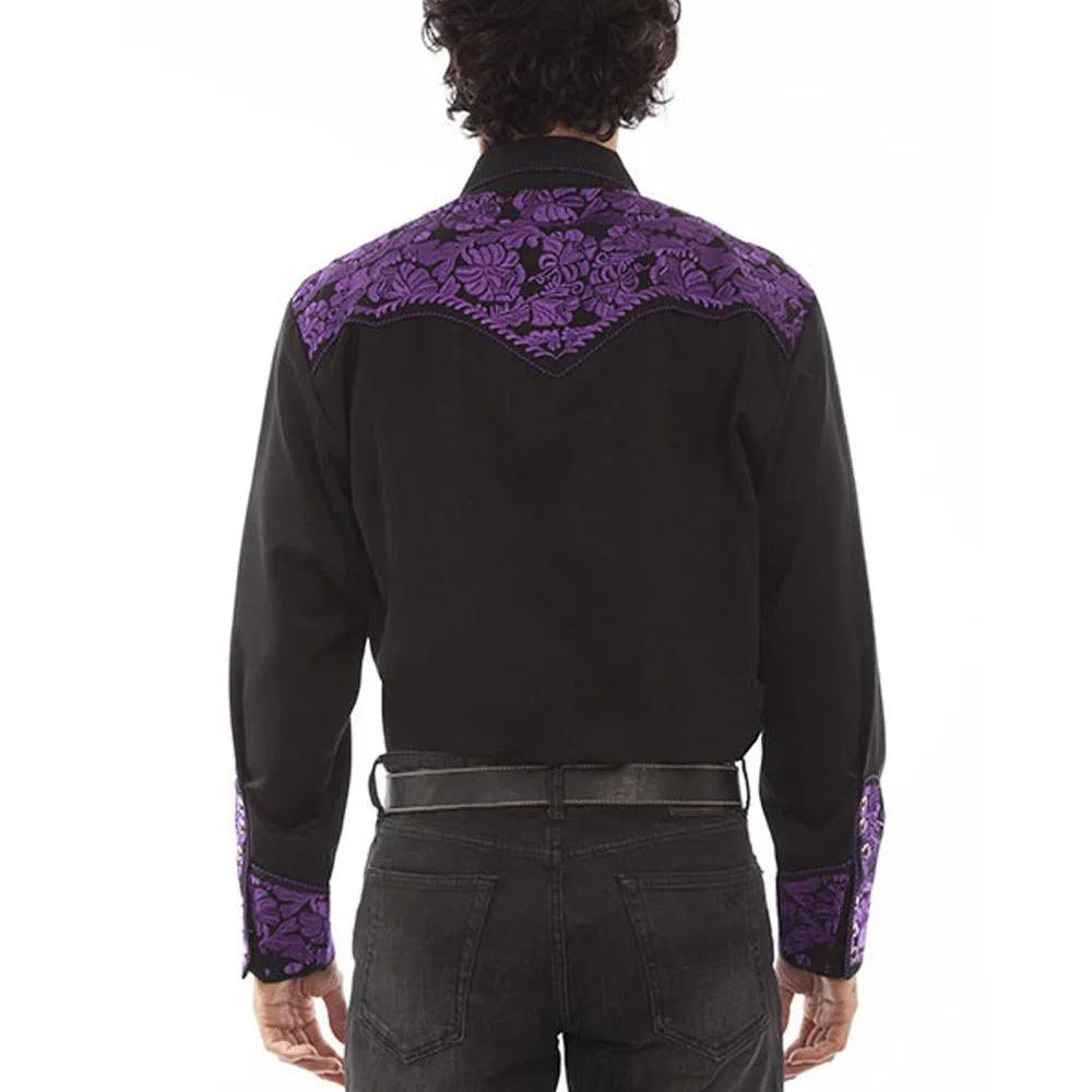 Scully Floral Tooled Embroidery - Men's Western Shirt (Purple/Black) - Hatcountry