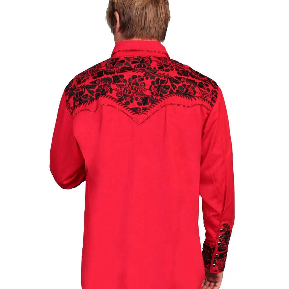 Scully Floral Tooled Embroidery - Men's Western Shirt (Red/Black) - Hatcountry