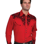 Scully Floral Tooled Embroidery - Men's Western Shirt (Red/Black) - Hatcountry