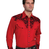 Scully Floral Tooled Embroidery - Men's Western Shirt (Red/Black) - Hatcountry