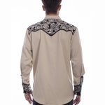 Scully Floral Tooled Embroidery - Men's Western Shirt (Tan/Black) - Hatcountry