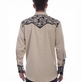 Scully Floral Tooled Embroidery - Men's Western Shirt (Tan/Black) - Hatcountry
