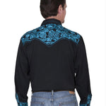 Scully Floral Tooled Embroidery - Men's Western Shirt (Black/Turquoise) - Hatcountry