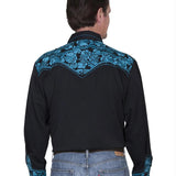 Scully Floral Tooled Embroidery - Men's Western Shirt (Black/Turquoise) - Hatcountry