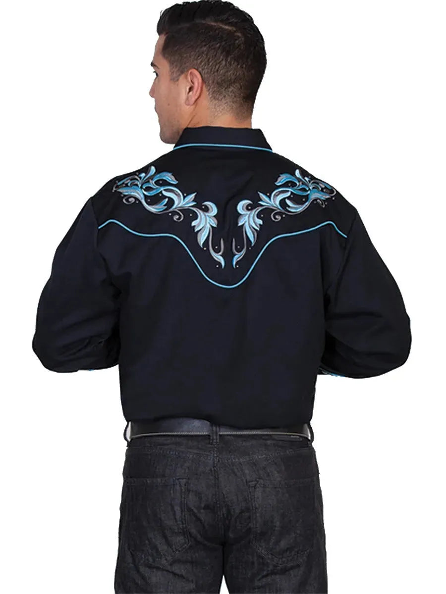Scully Two Tone Leaf Embroidery - Mens Western Shirt - Hatcountry