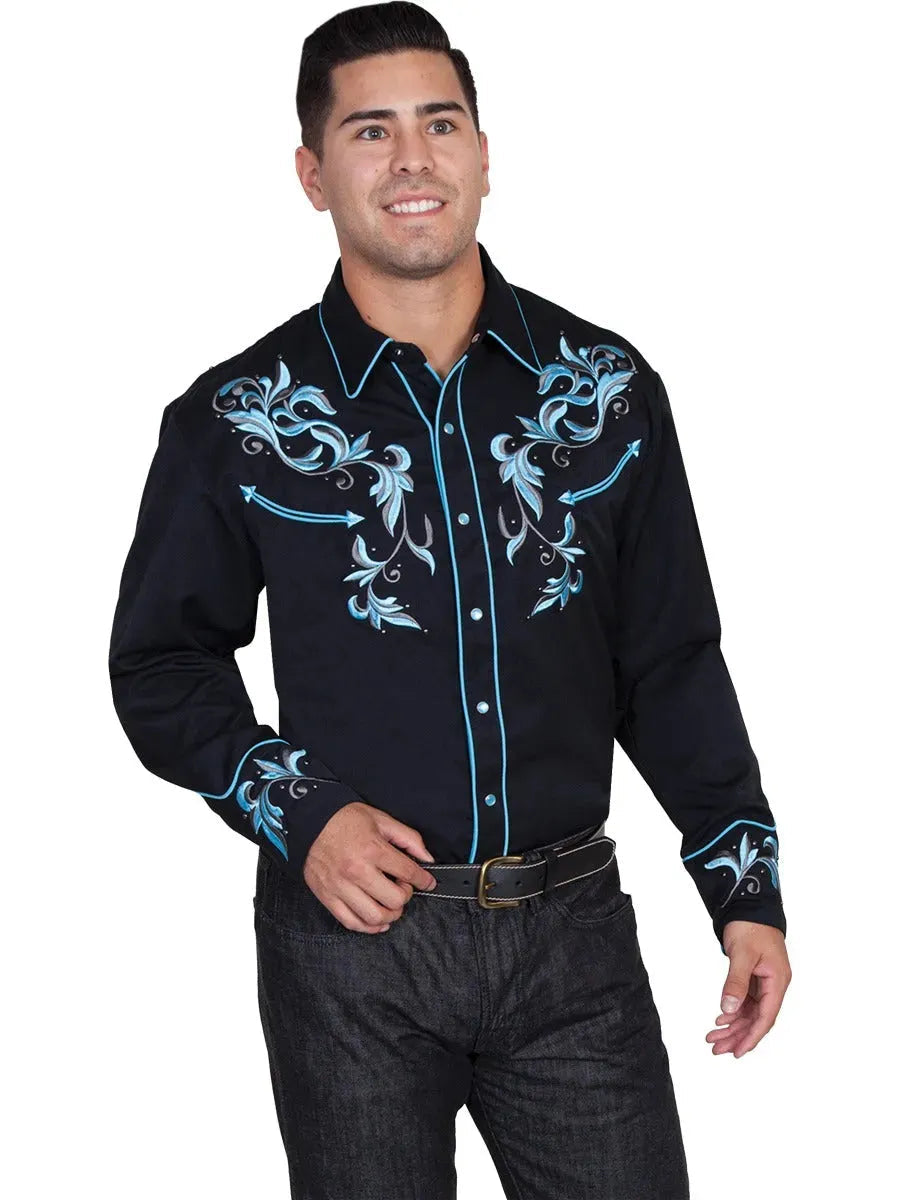 Scully Two Tone Leaf Embroidery - Mens Western Shirt - Hatcountry
