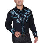 Scully Two Tone Leaf Embroidery - Mens Western Shirt - Hatcountry