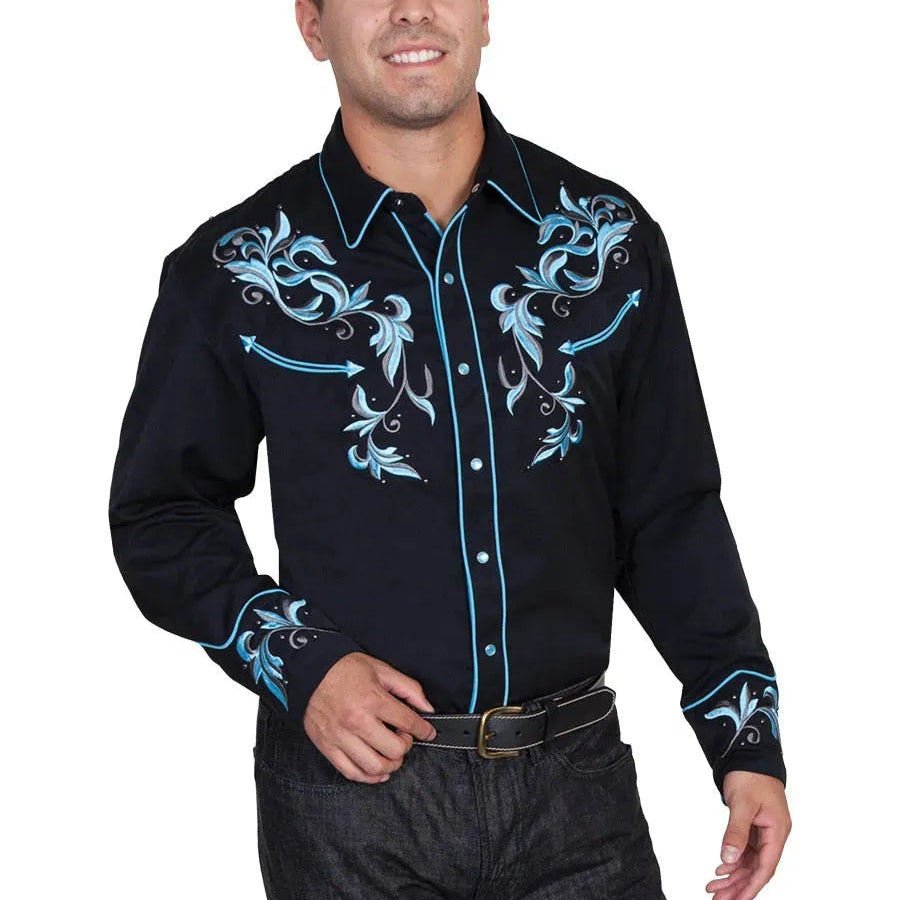 Scully Two Tone Leaf Embroidery - Mens Western Shirt - Hatcountry
