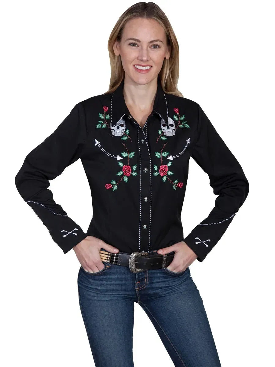Scully Skulls And Roses Embroidery - Women's Western Shirt - Hatcountry